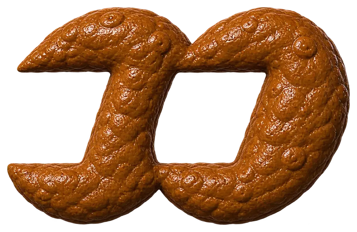 The FOMO symbol sculpted from glossy brown poop.